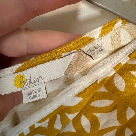 Boden Effie Dress Sleeveless V-Neck Jersey Printed Dress Yellow Size 4 - Picture 5 of 6